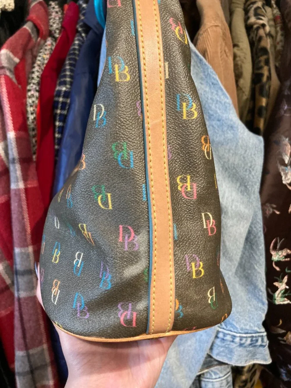 Vintage Y2K Dooney & Bourke Black Rainbow Monogram DB Logo Hobo Shoulder Bag